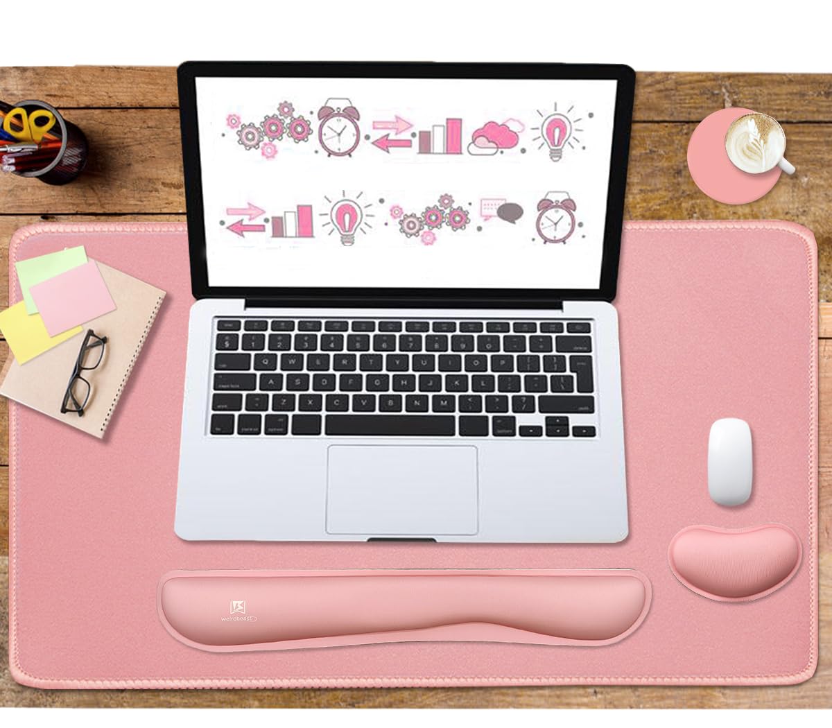 4-in-1 Large Gaming Mouse Pad, Keyboard Wrist Rest Pad & Wrist Support Mousepad Set, Extended Desk