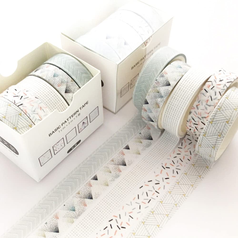 YUBX 5 Rolls Washi Tape Set Creative Basic Skinny Decorative Tapes for Arts, DIY Crafts, Journals