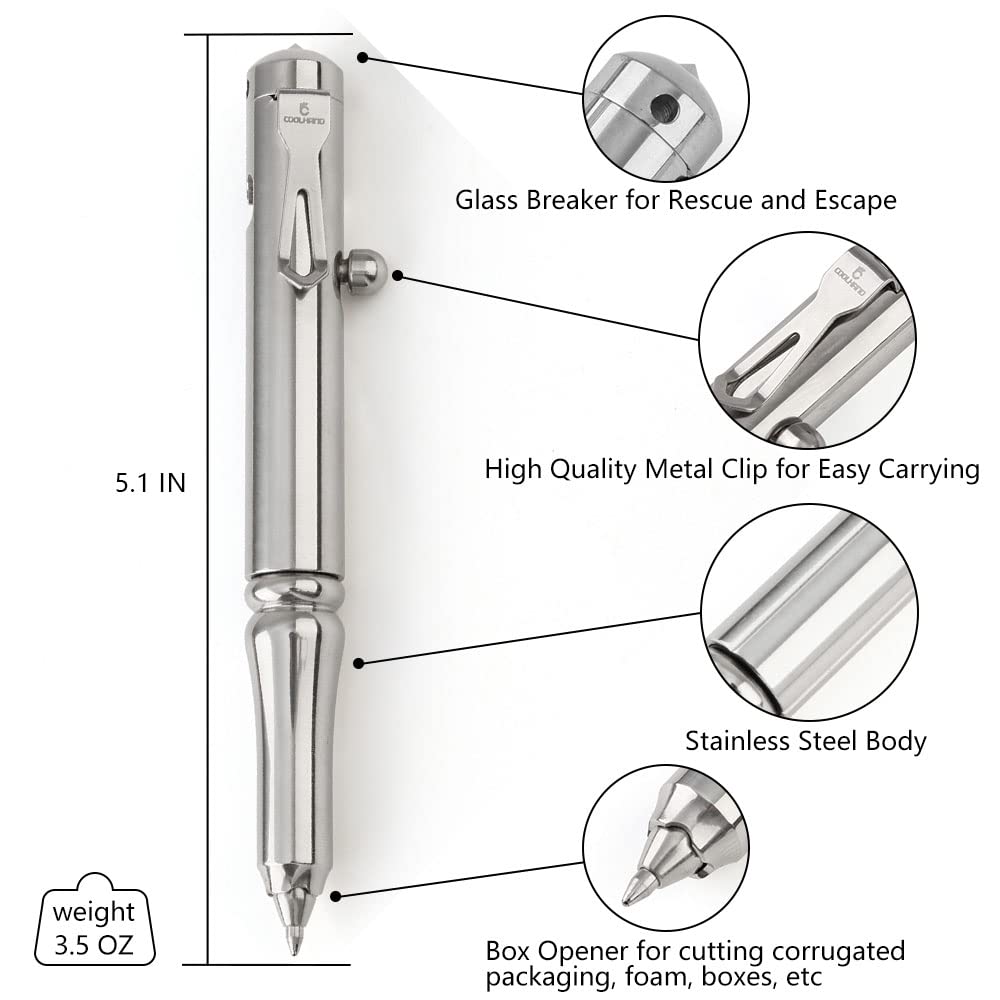 Cool Hand 5.1'' Bolt Action Pen with Clip and Glass Breaker