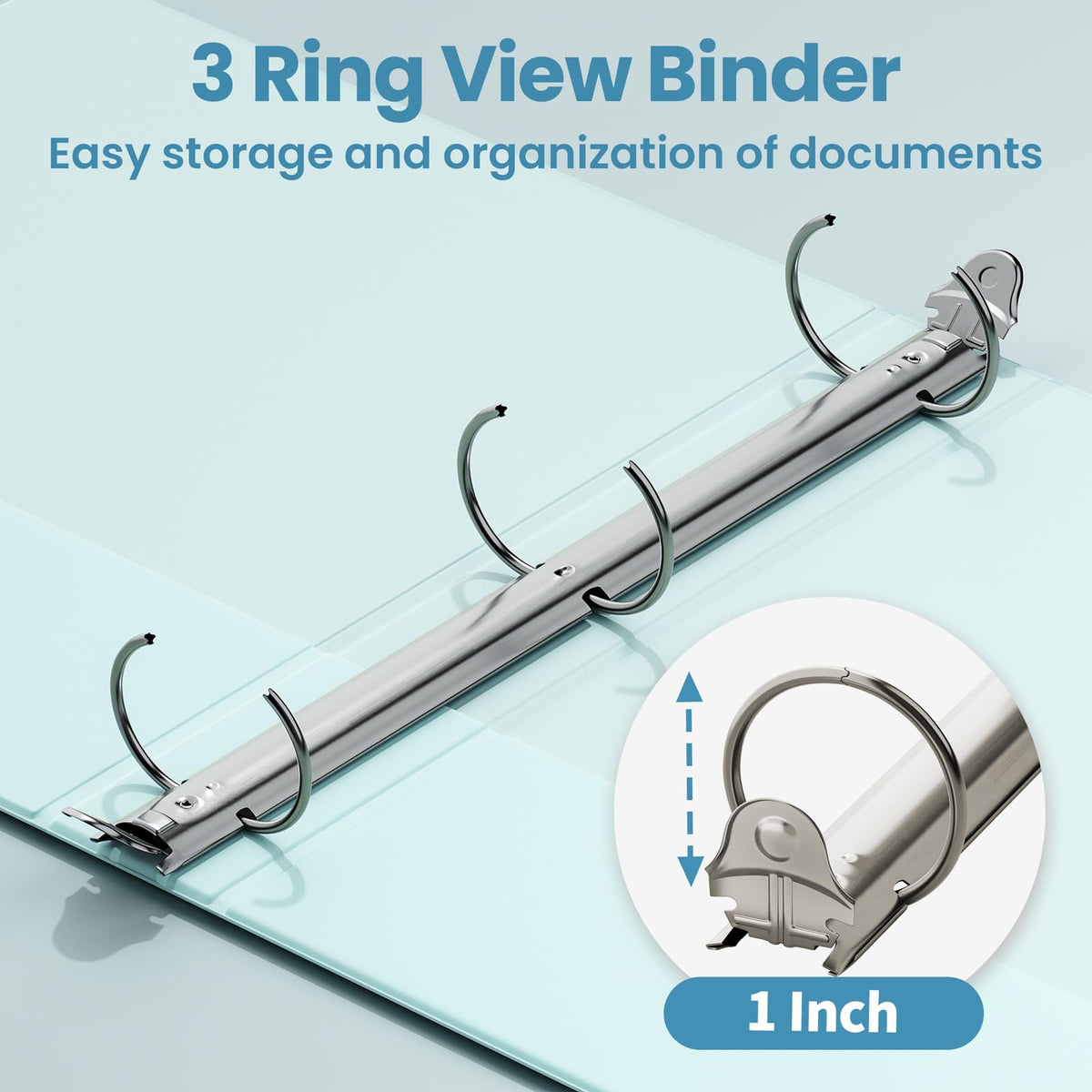 SUNEE 3 Ring Binder 1 Inch 4 Pack, Clear View 1" Binders Three Ring PVC-Free (Fit 8.5x11 Inches)