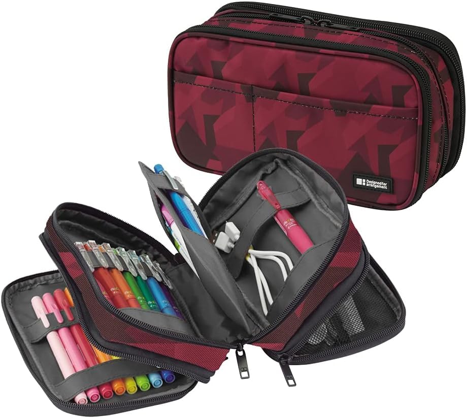 LIHIT LAB Large Capacity Triple Zipper Pencil Case For School Office College, Big Capacity 8