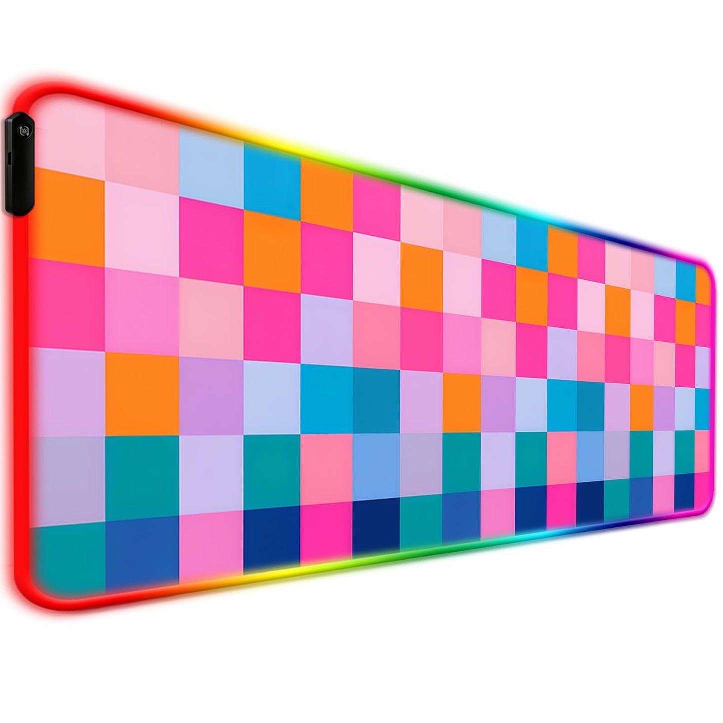 JIANG100 RGB Vibrant Multicolor Checkered Gaming Desk Mat & Mouse Pad, XL