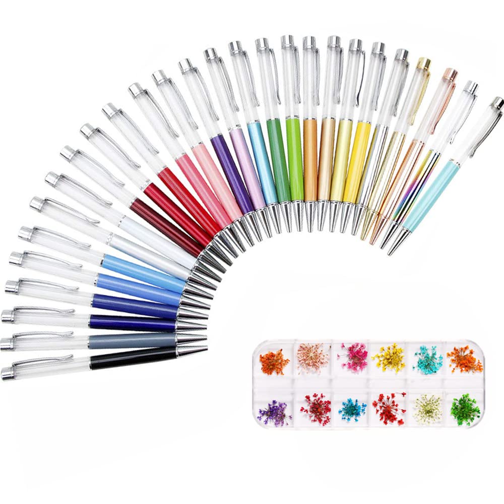 COOMATEC 27 Pack Colorful Empty Tube Floating DIY Pens, with 12 Kinds of Dried Flowers for Storage
