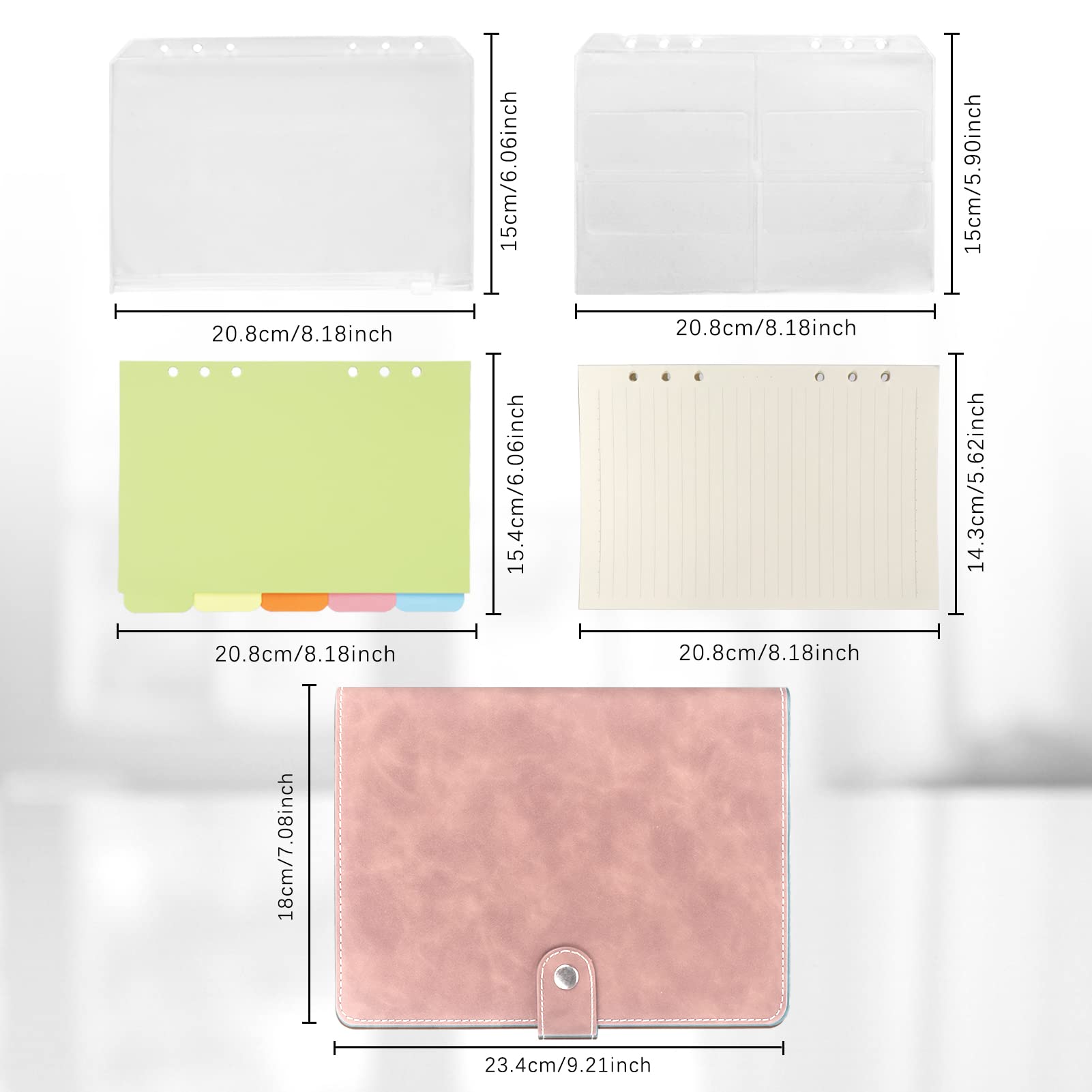 FYY A5 Binder Refillable Planner Notebook 6 Ring, Pink