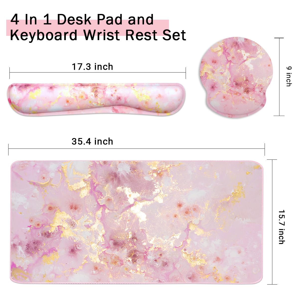 4-in-1 Gaming Mouse Pad Wrist Support Set，Desk Pad + Mouse Pad with Wrist Rest + Keyboard Wrist