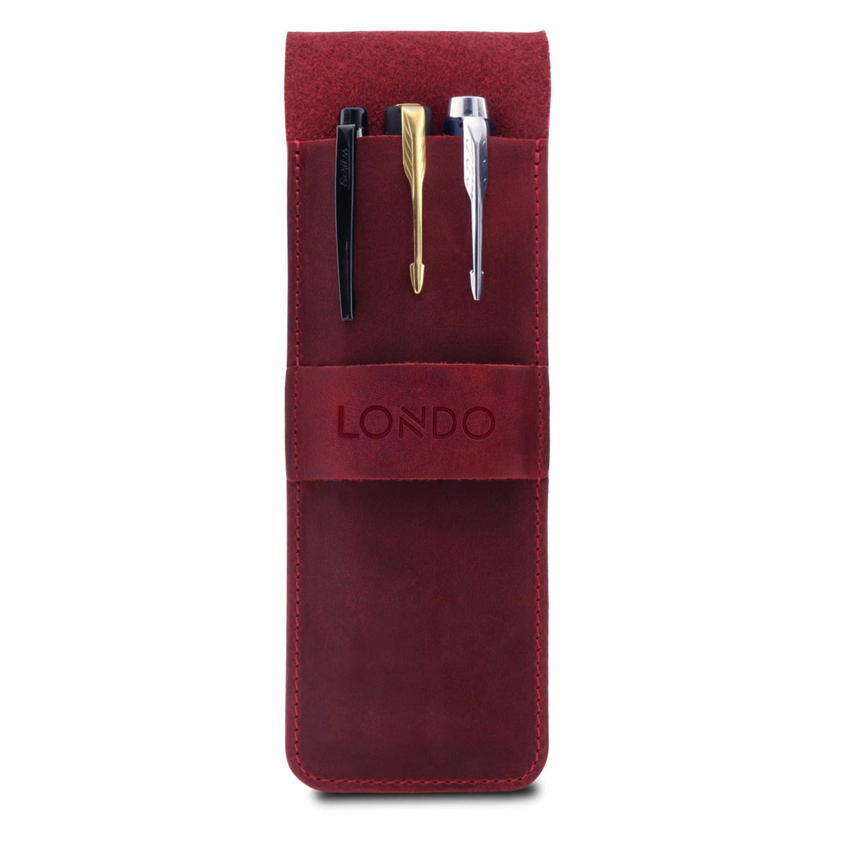 Londo Genuine Leather Pen and Pencil Case with Tuck in Flap, Stationery Bag