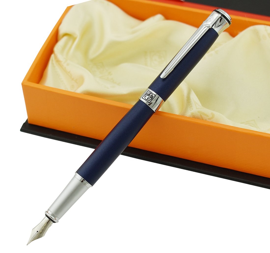 Lanxivi Picasso 903 Fountain Pen Matte Blue Purple Fine Nib Sweden Flower King on Top with Pen Box