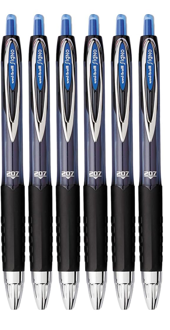 Advantage Gifts Signo 207 Roller Ball Retractable Gel Pens, Medium Point (0.7mm), Blue Ink, 6 Count,