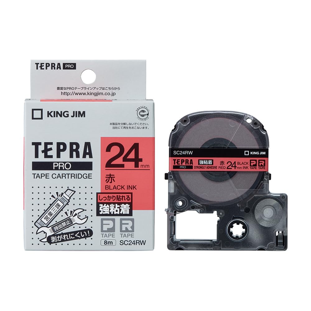 King Jim SC24RW Tepra PRO Tape Cartridge, Strong Adhesive, 0.9 inches (24 mm), Red Label/Black