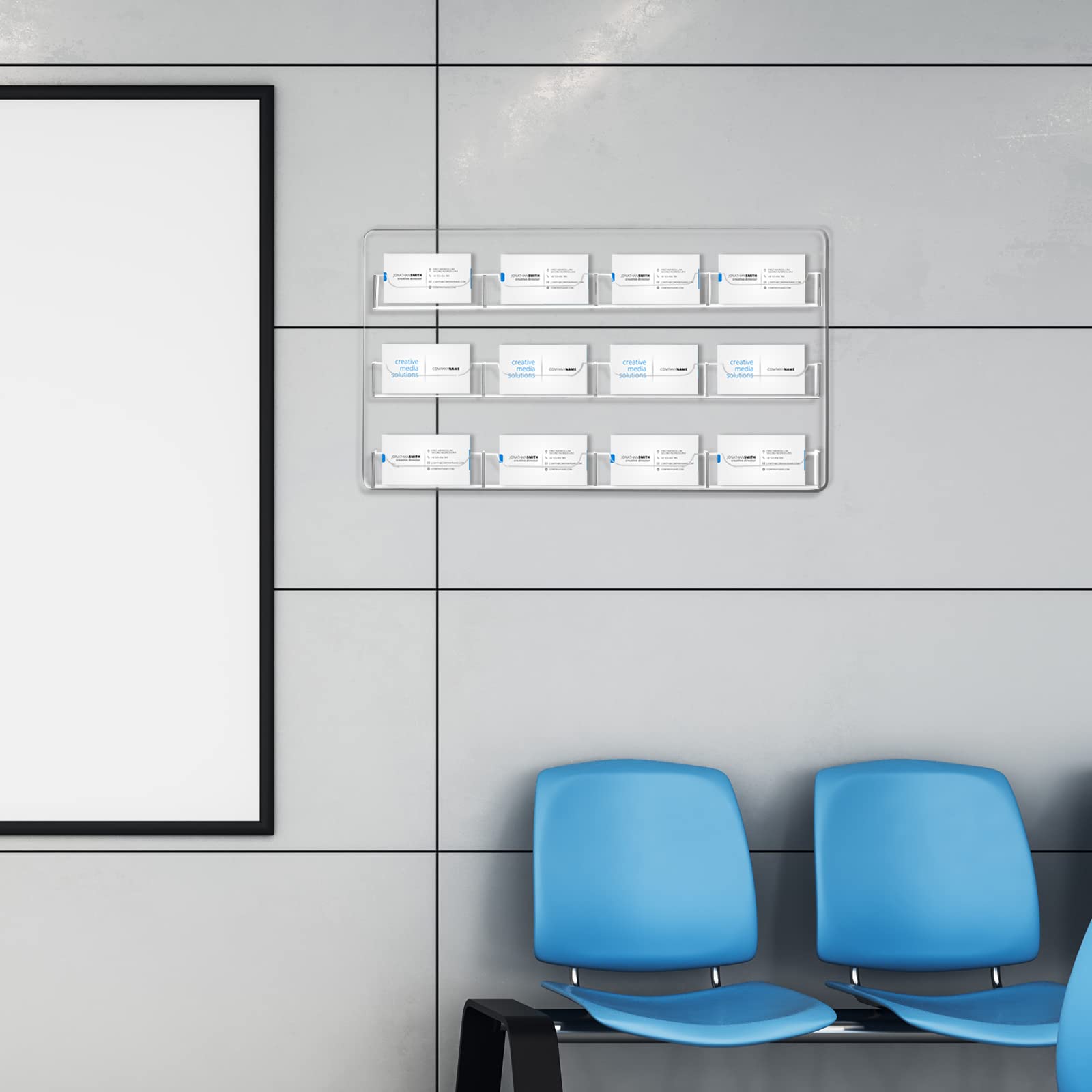 Acrylic Business Card Holder Wall Mount, 12 Pocket, 15.75'' x 10.24''
