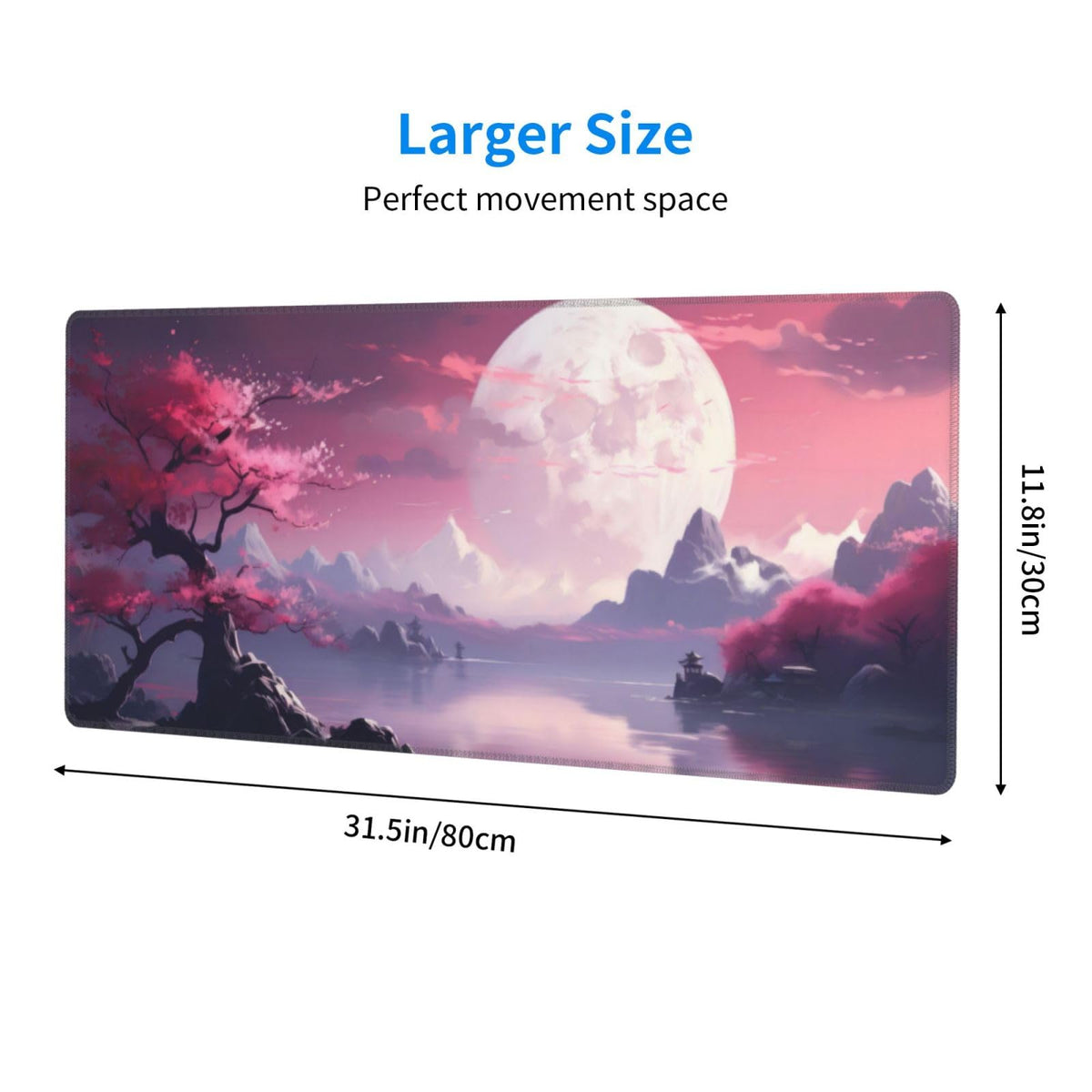 Watercolor Japanese Large Gaming Mouse Pad,Japanese Mouse Pad 31.5 x 11.8 in Mat Desk Pad,Large