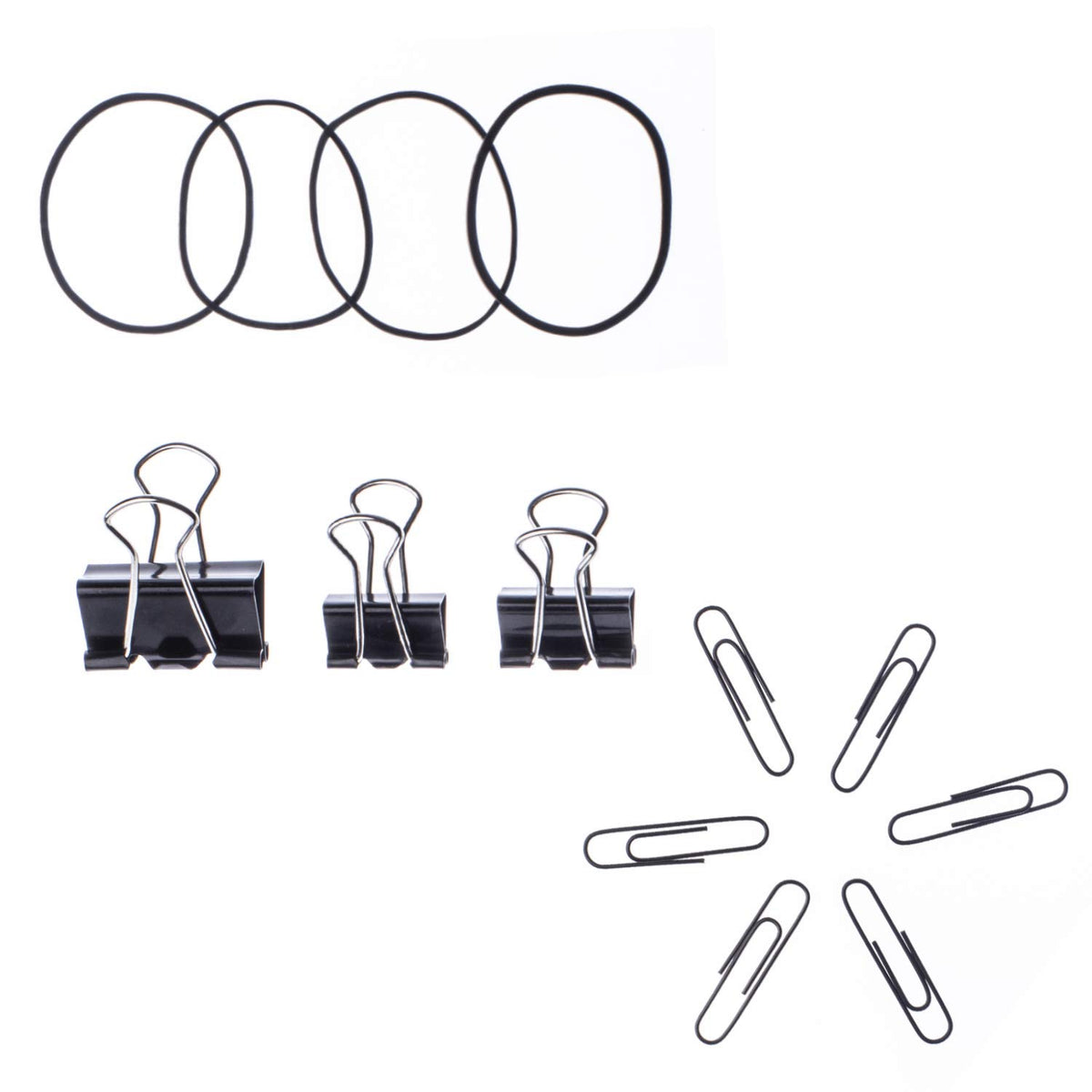 A+DAY 240 pcs Binder Clips, Paper Clips, Rubber Bands, Paper Clamps Assorted Size, Jumbo Paper