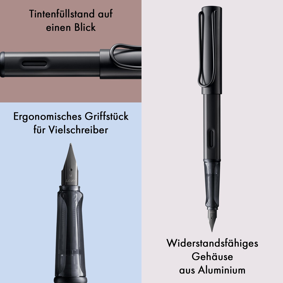 LAMY AL-star black - Fountain Pen with ergonomic grip & black steel nib in size M - lightweight