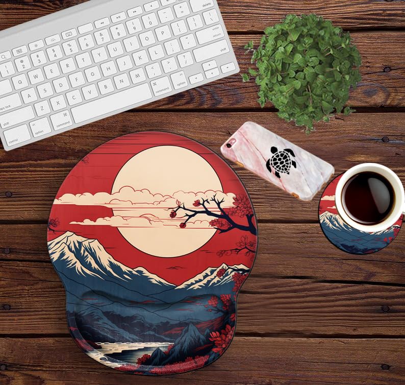 Mountain Mouse Pad with Wrist Support Setting Sun Mousepad Wrist Rest Gel Mouse Mat Sunset Cushion