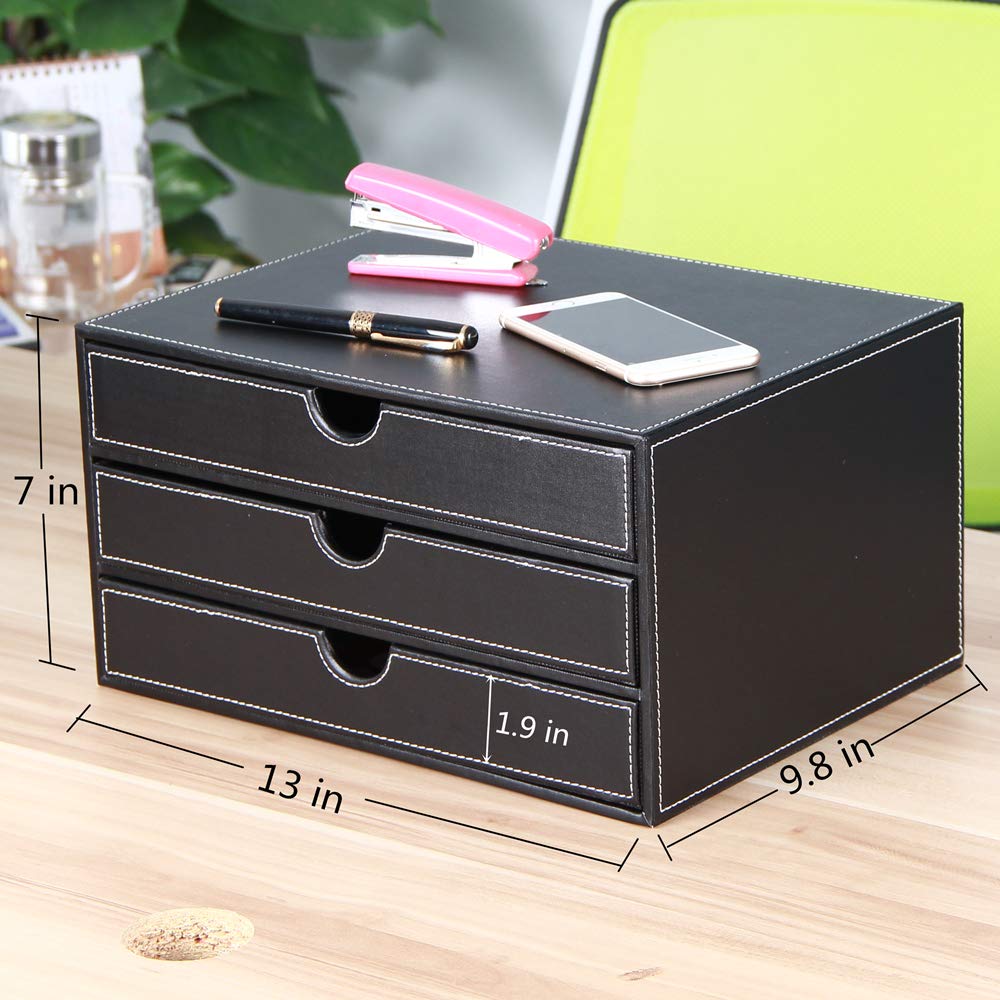 RHCSZ High-end PU Leather Desk Organizer File Cabinet Executive Office Supplies Desktop Filing A4