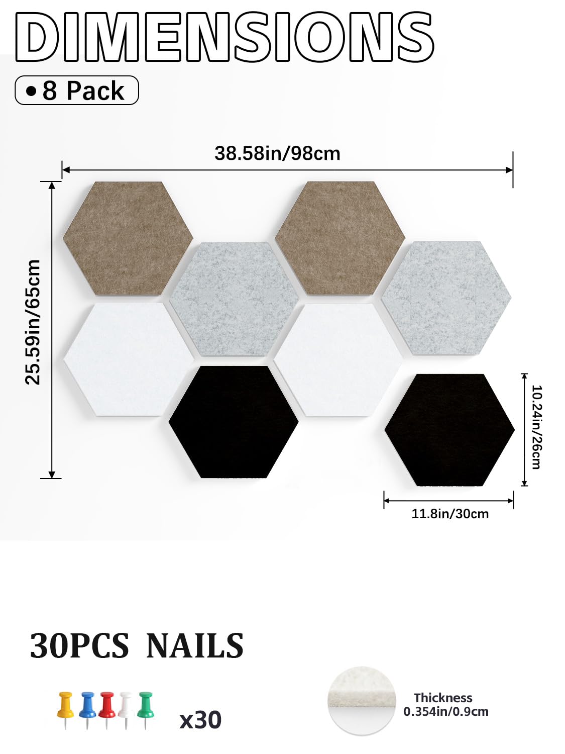 Uoisaiko 8-Pack Hexagon Felt Bulletin Board Tiles, Cork Board Alternative