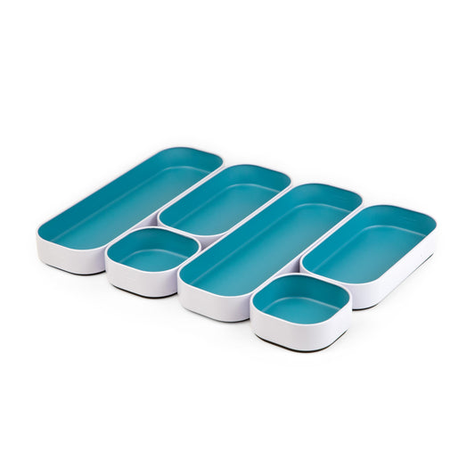 Three by Three Seattle Metal Stacking Bins Drawer Organizer, 6-Pc (Sky)