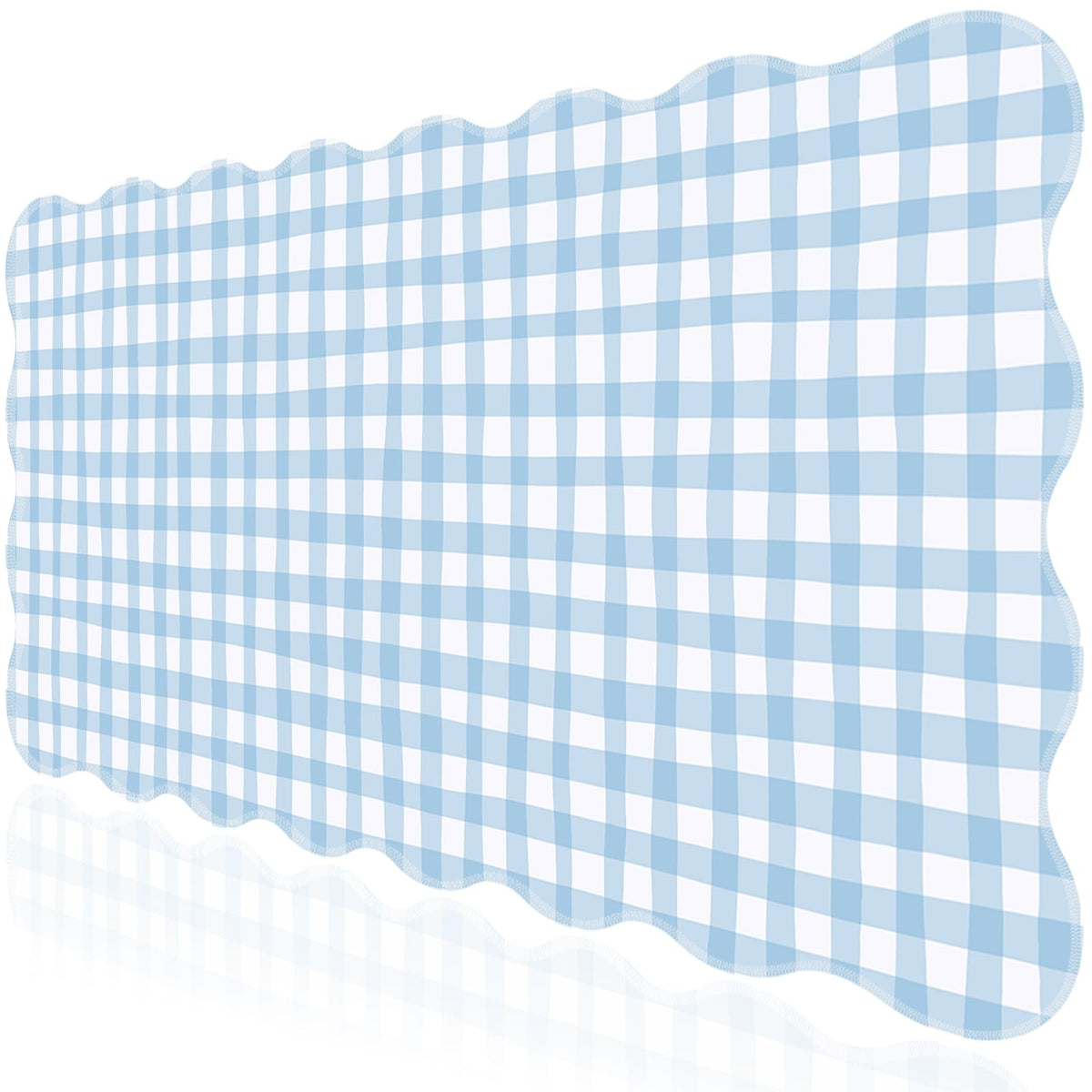 L-SPOUTTO Blue Checkered Mouse Pad,Cottagecore Scalloped Desk Mat XXL Large Cute Pastel Gaming