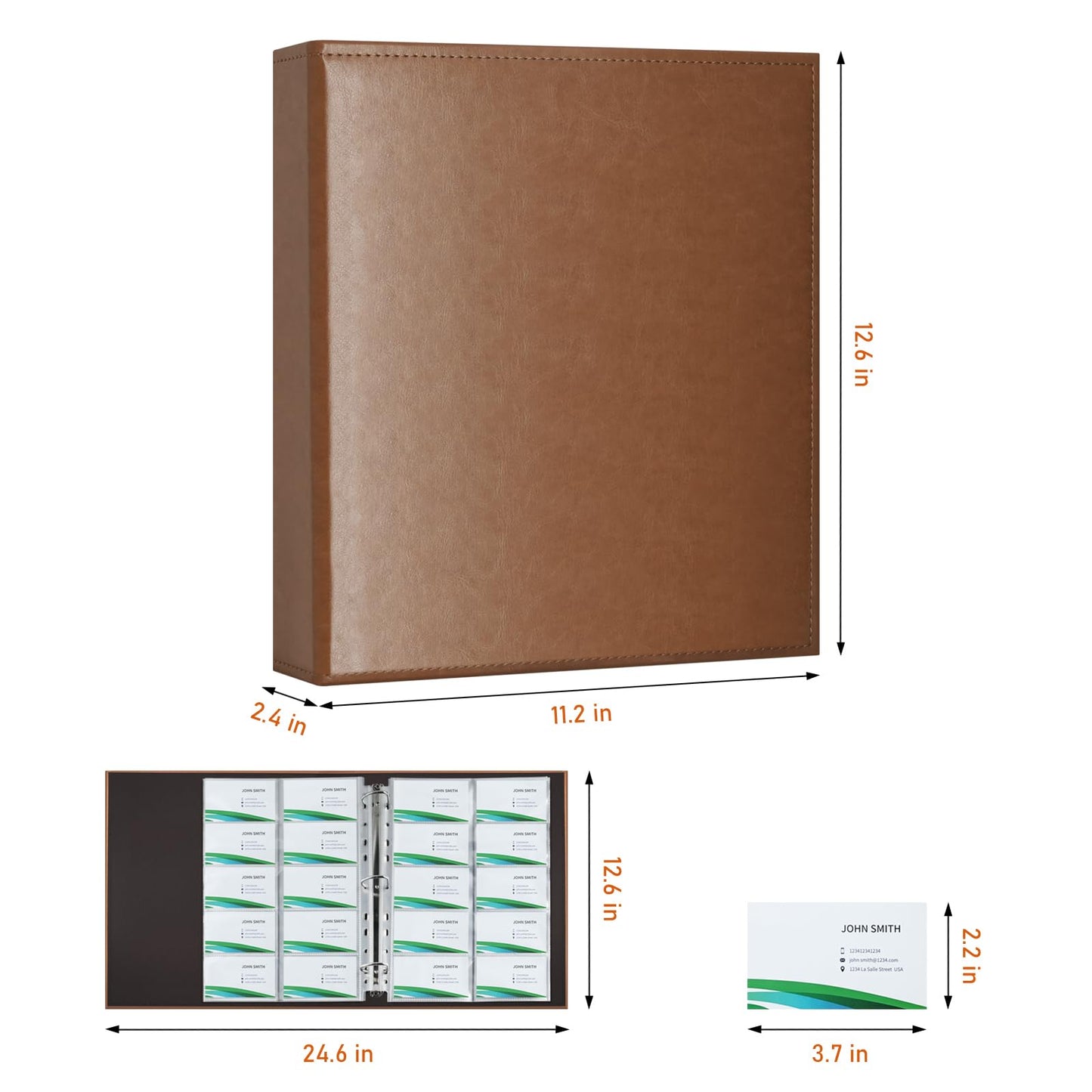 BYSTER A4 Business Card Holder Organizer, PU Leather Card Binder with 30 Pack Sleeves (600