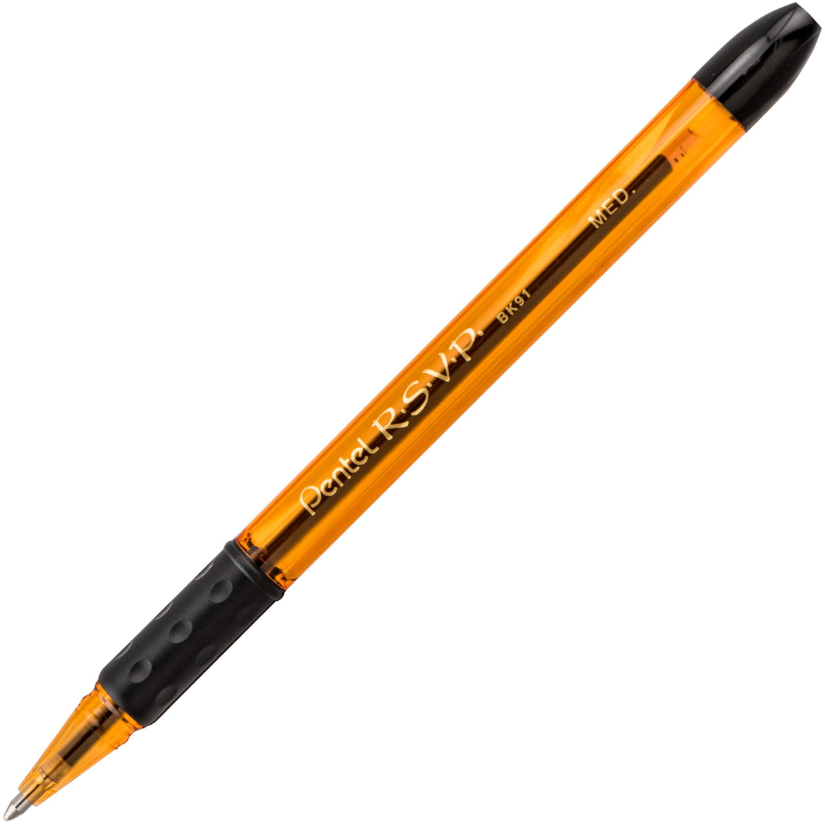 Pentel RSVP Razzle-Dazzle Ballpoint Pen, (1.0mm) Medium Line, Orange Barrel, Black Ink, Box of 12