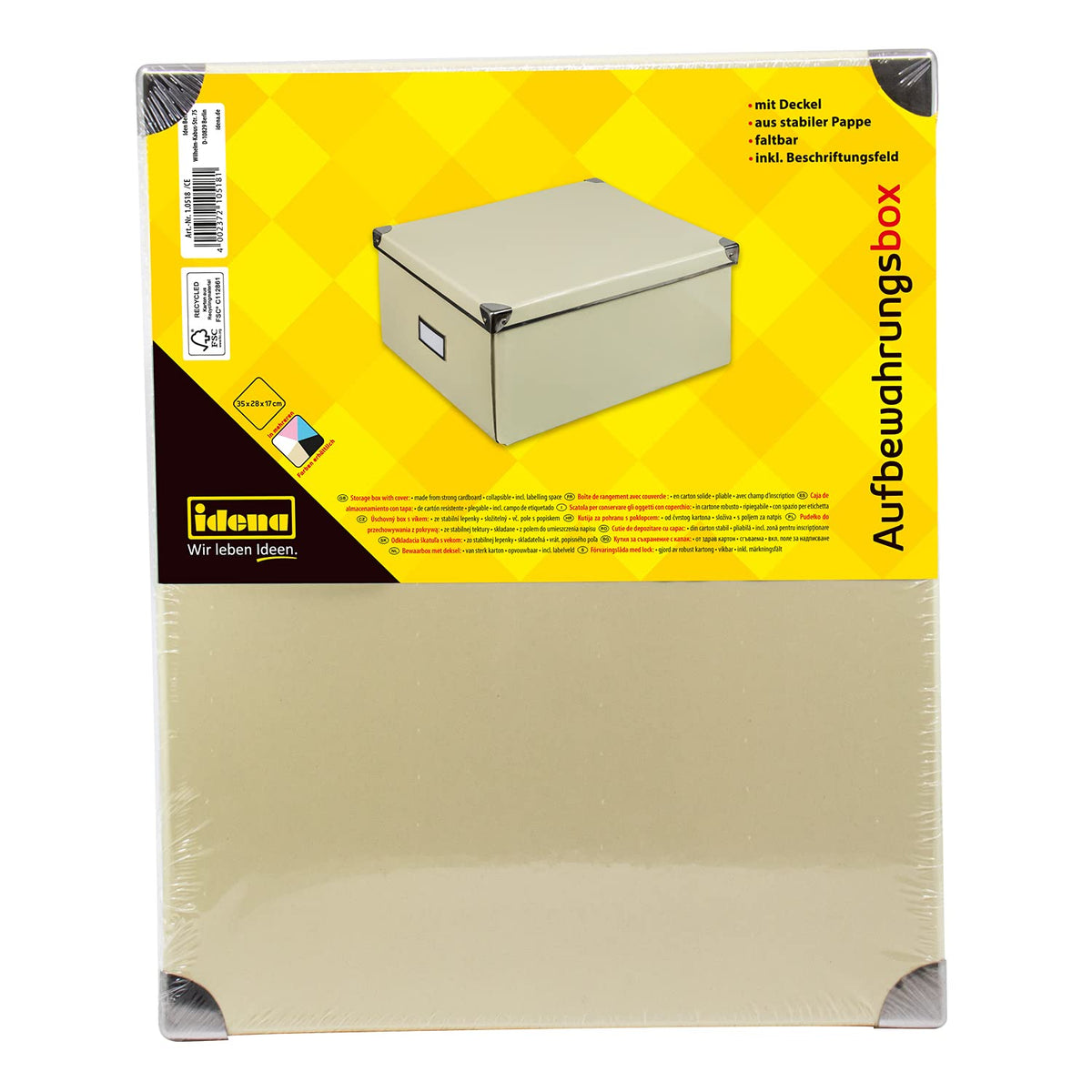 Idena storage box made of solid cardboard, lid reinforced with metal, including labelling field