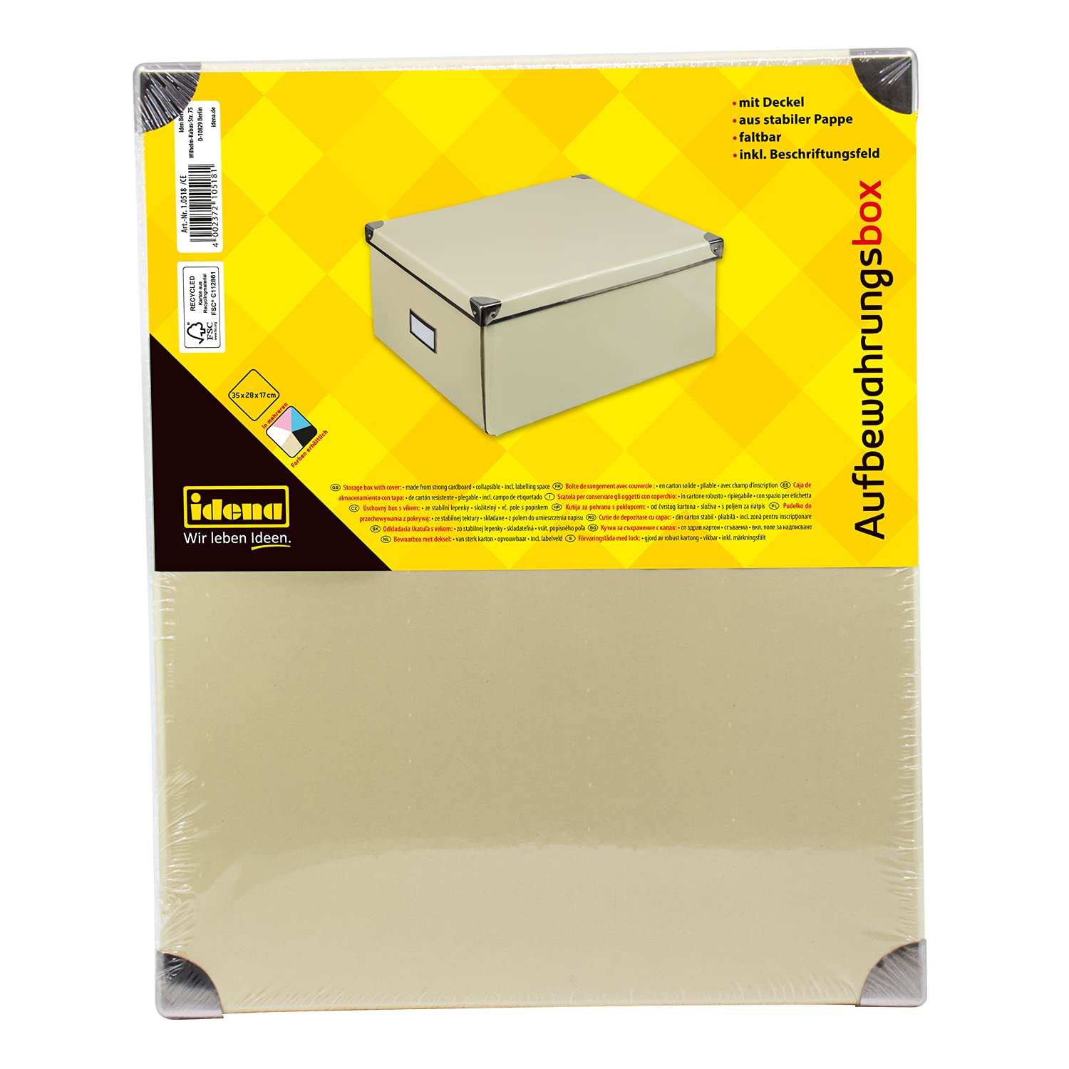 Idena storage box made of solid cardboard, lid reinforced with metal, including labelling field