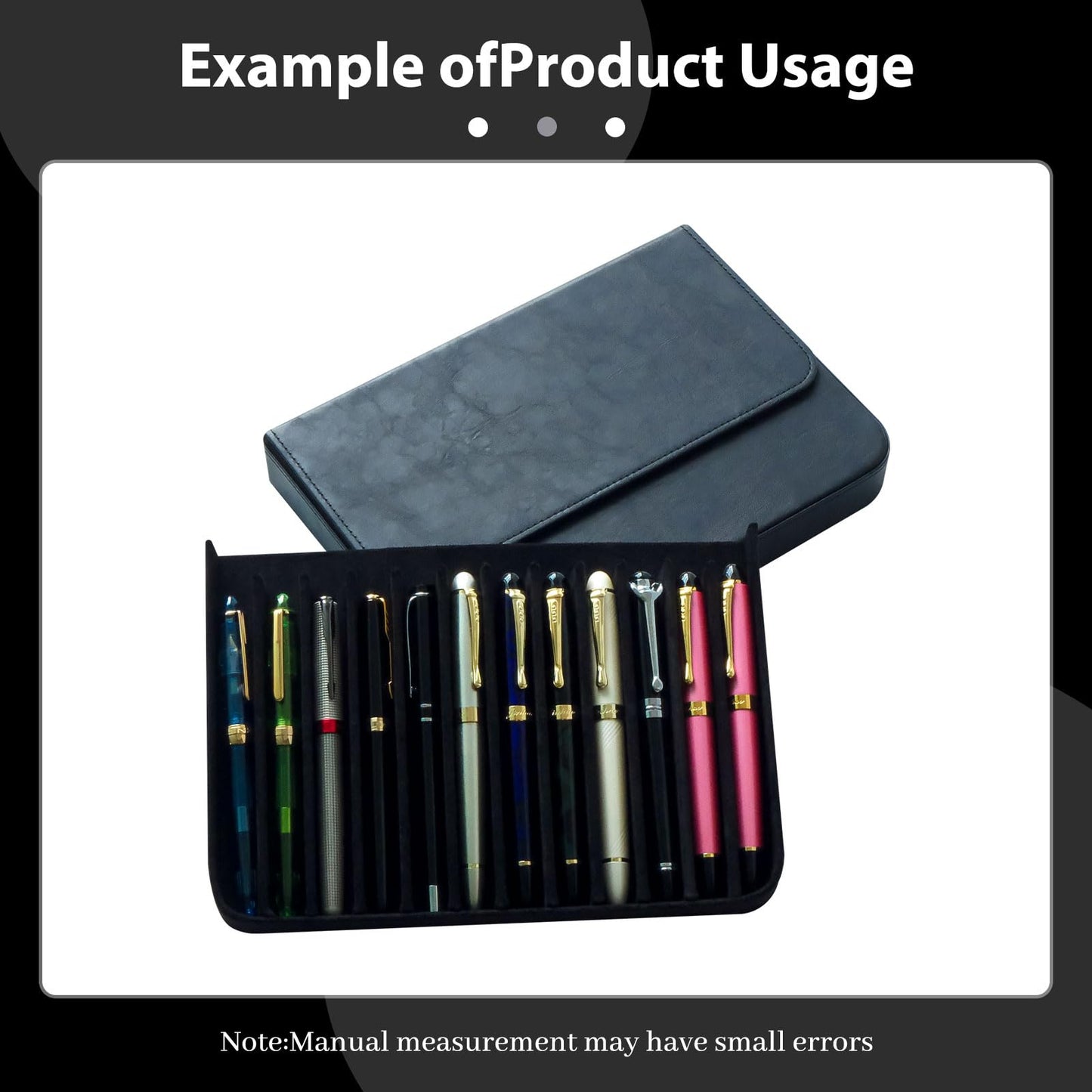 PU Leather Fountain Pen Case, 12-Slot Pen Storage Tray, Organizer(black)