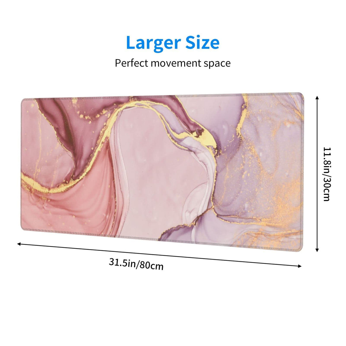 Rose Gold Marble Mouse Pad Abstract Pink Desk Mat 31.5x11.8 Inch Marbled Texture Non-Slip Rubber