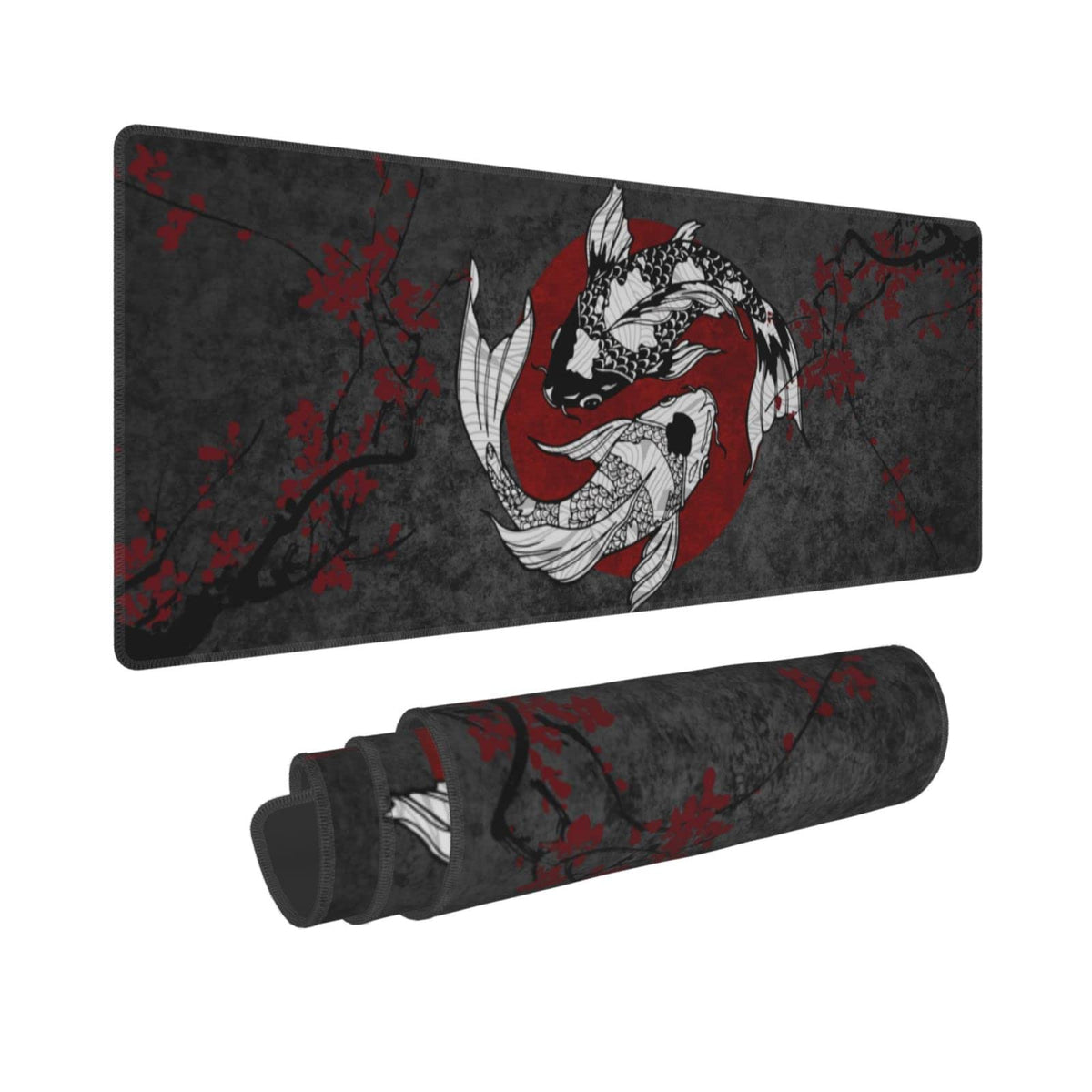 Japanese Koi Fish Ying Yang Black Red XXL XL Large Gaming Mouse Pad for Desk, Non-Slip Long