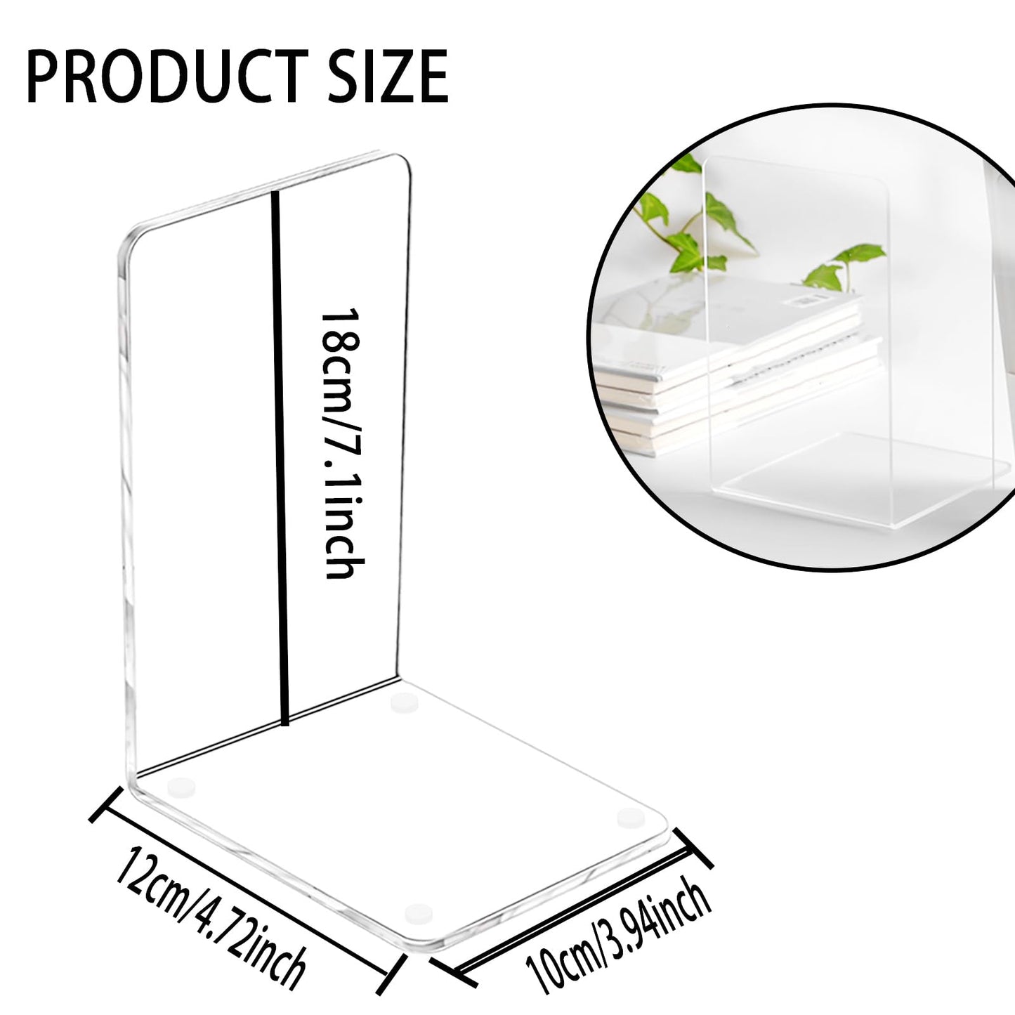 Acrylic Book Ends 8 Pcs, Clear Bookends, Bookend Organizer for Shelves