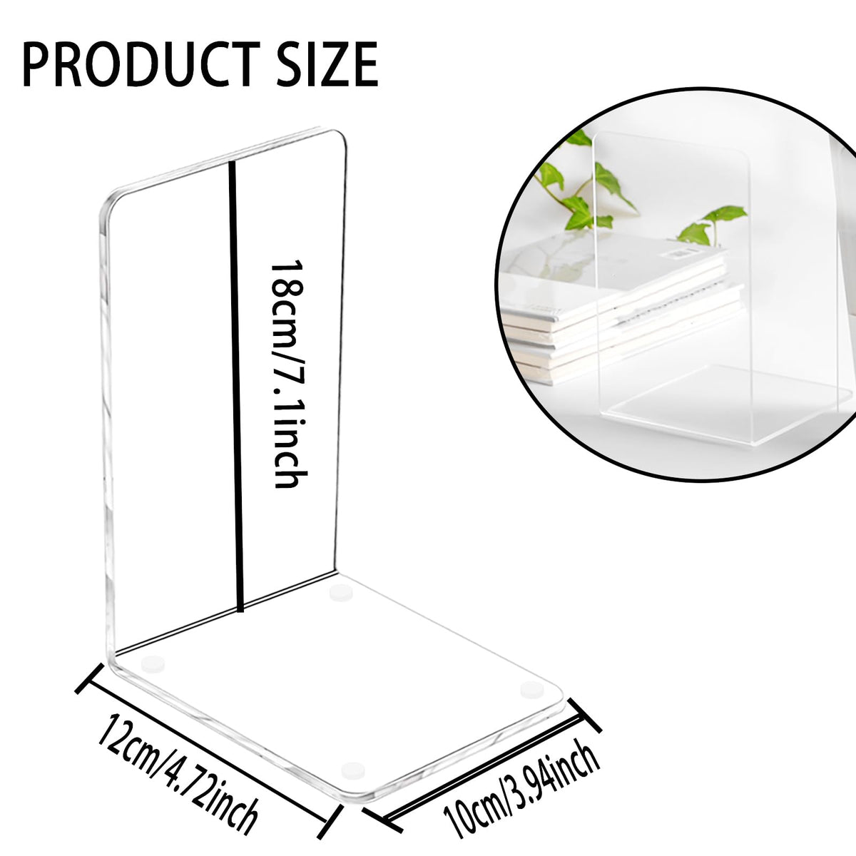 Acrylic Book Ends 8 Pcs, Clear Bookends, Bookend Organizer for Shelves