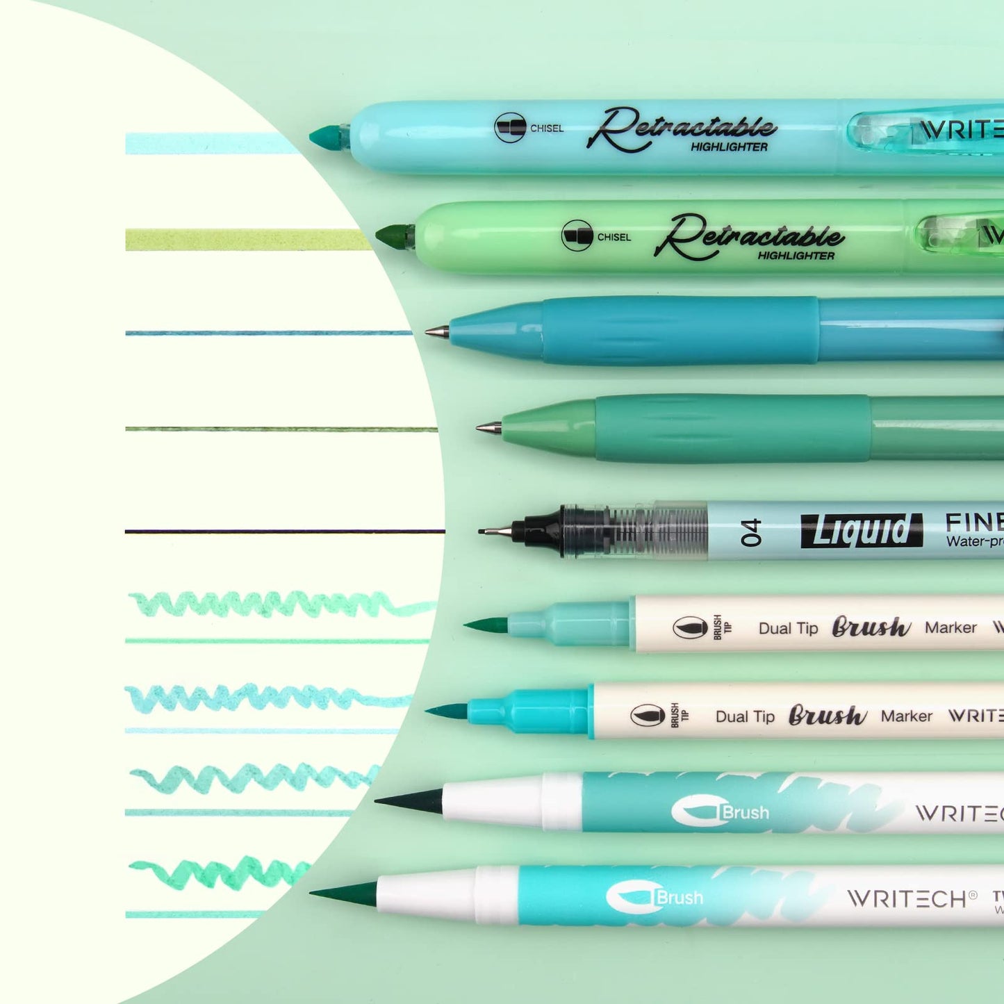 WRITECH Journaling Kit, Gel Ink Pens/Retractable Highlighters/Dual Tip Brush Pens/Fineliner Pens