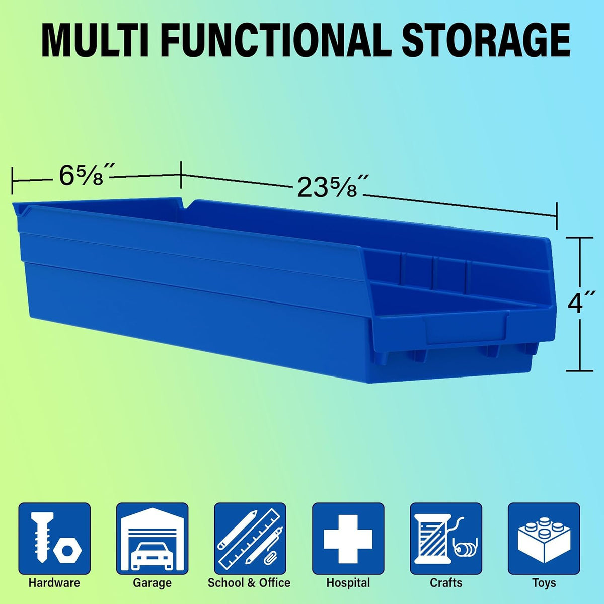 Akro-Mils 30164 Heavy Duty Plastic Shelf Bins, 24"x 6.5"x 4", Clear, 6-Pk