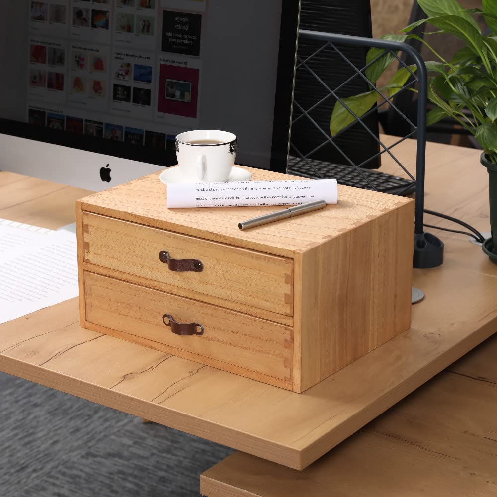 DDYURI Wooden Desk Organizer with 2 Drawers - Desktop Storage Drawers for Office Supplies File