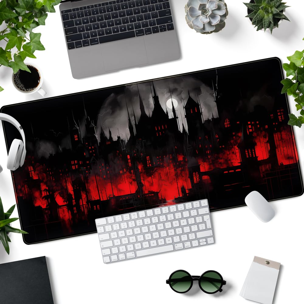 Black Castle Large Mouse Pad Red and Black Mousepad Gaming Playmat Game Mat, Big Full Keyboard and
