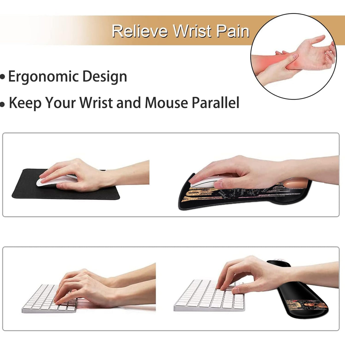 Keyboard Wrist Rest and Mouse Pad Wrist Support Set, Ergonomic Gel Mouse Pad Wrist Rest with