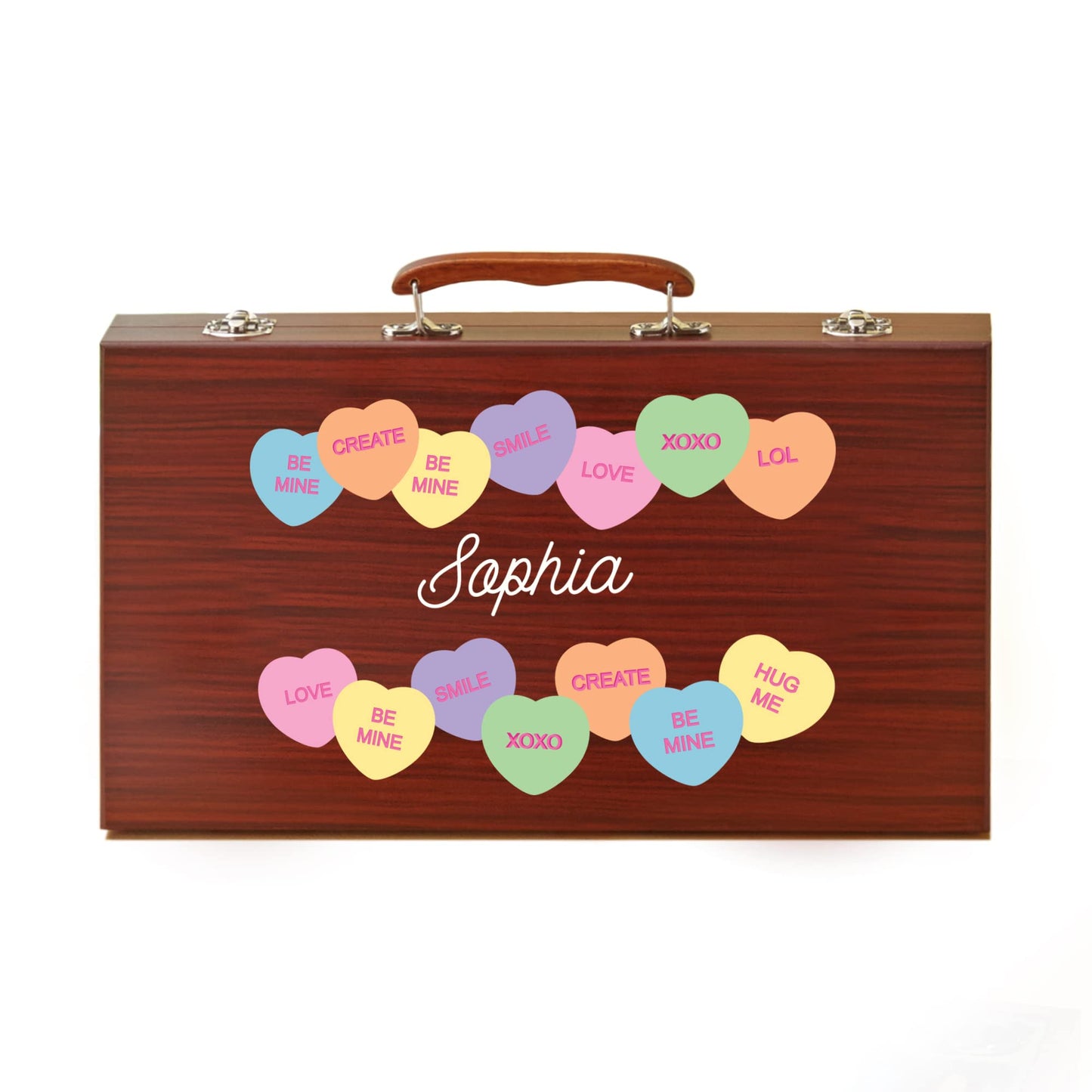 Let's Make Memories Personalized 80-Piece Deluxe Art Set - for Kids - Wood Carrying Case - Oil
