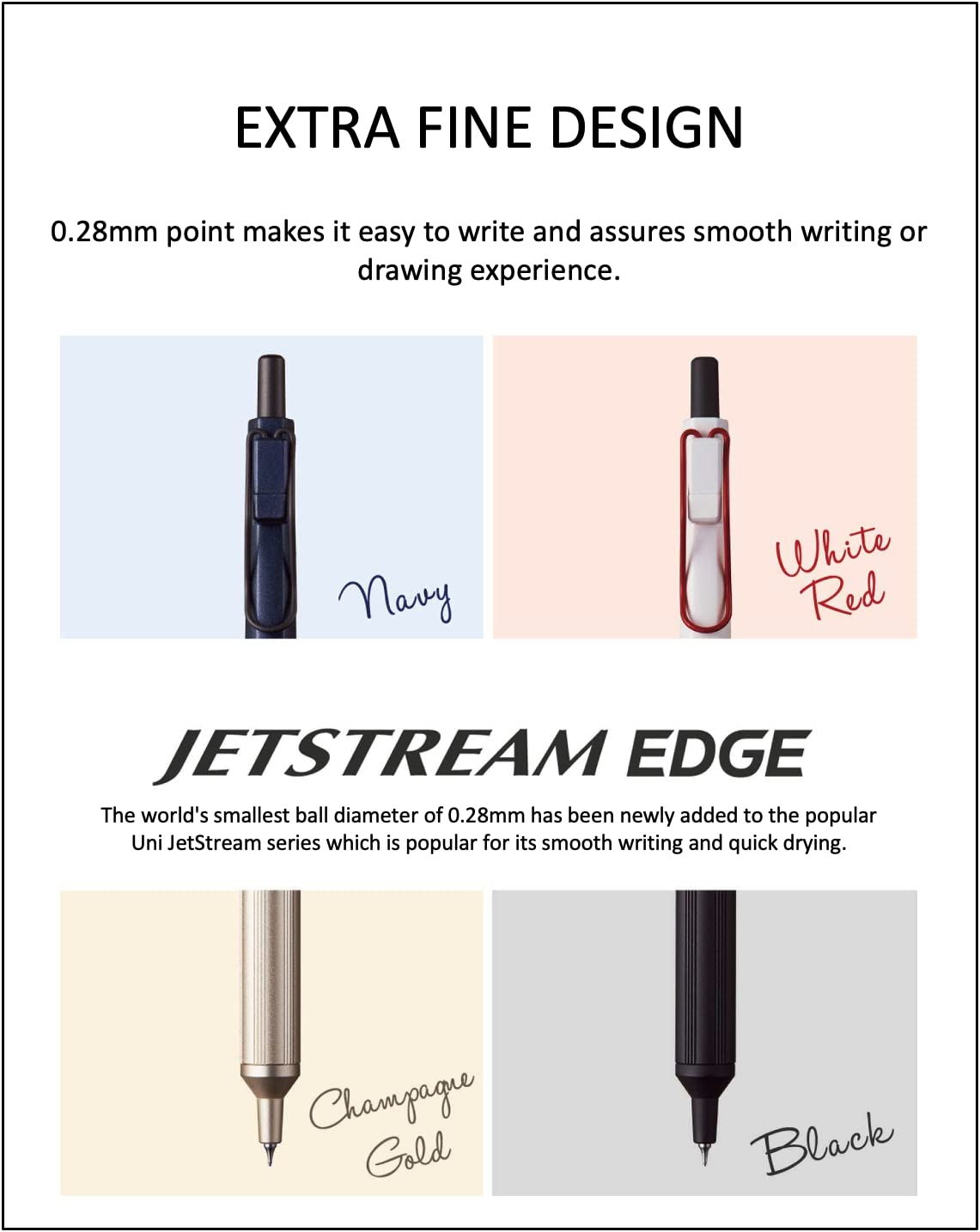 ACEPORTE Uni Jetstream EDGE 0.28mm Oil-based Ballpoint Pen Black Body + 10 Black Refills, Sticky