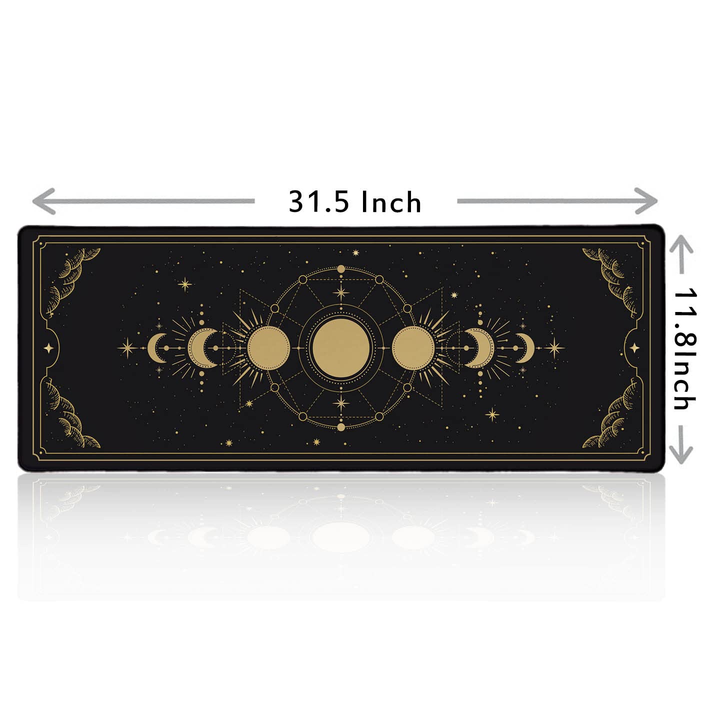 HUOCAIREN Moon Phases Large Mouse Pad, Celestial Moon Cycle Lunar Chart in Black and Gold Desk Pad