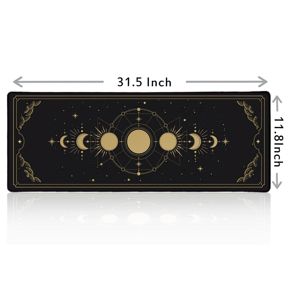 HUOCAIREN Moon Phases Large Mouse Pad, Celestial Moon Cycle Lunar Chart in Black and Gold Desk Pad