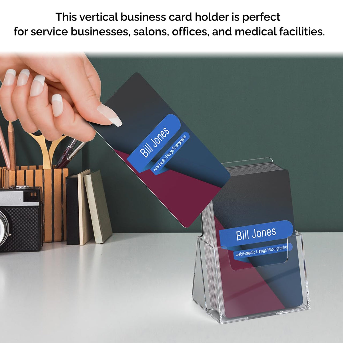 Marketing Holders Vertical Business Cards Holder for 2" x 3.5" Contact Card Stand Countertop Space