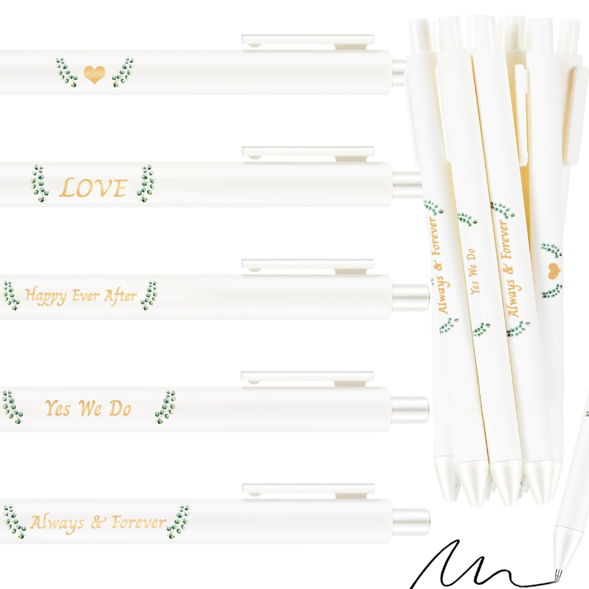 Ctosree 50 Pcs Bridal Shower Pens Wedding Pens for Guest Book Black Ink Retractable Ballpoint Pen
