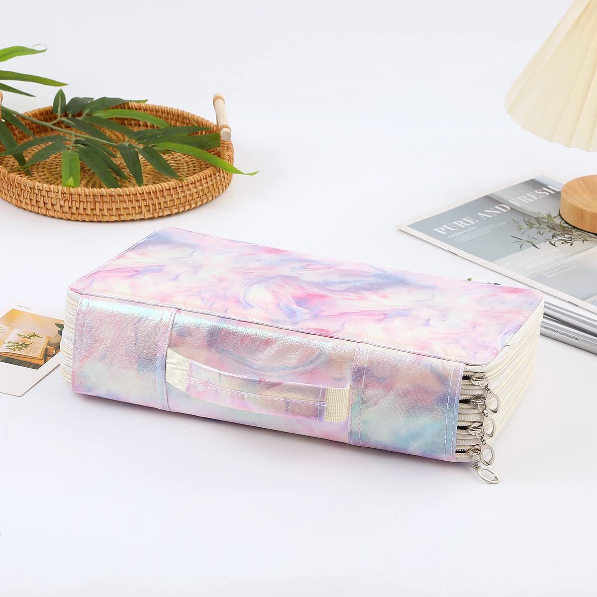 Lbxgap 300 Individual-Slots Pencil Case 4-Layer Zipped Holder w/Handle