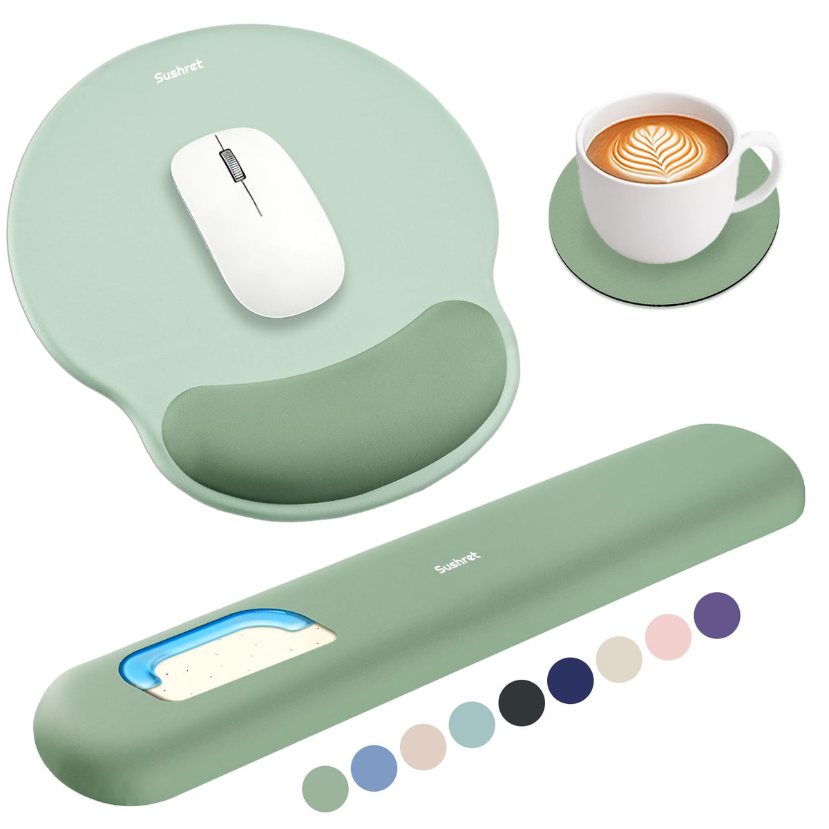Sushret Mouse Pad and Keyboard Wrist Rest, 3-in-1 Gel Memory Foam Ergonomic Mouse Pad with Wrist