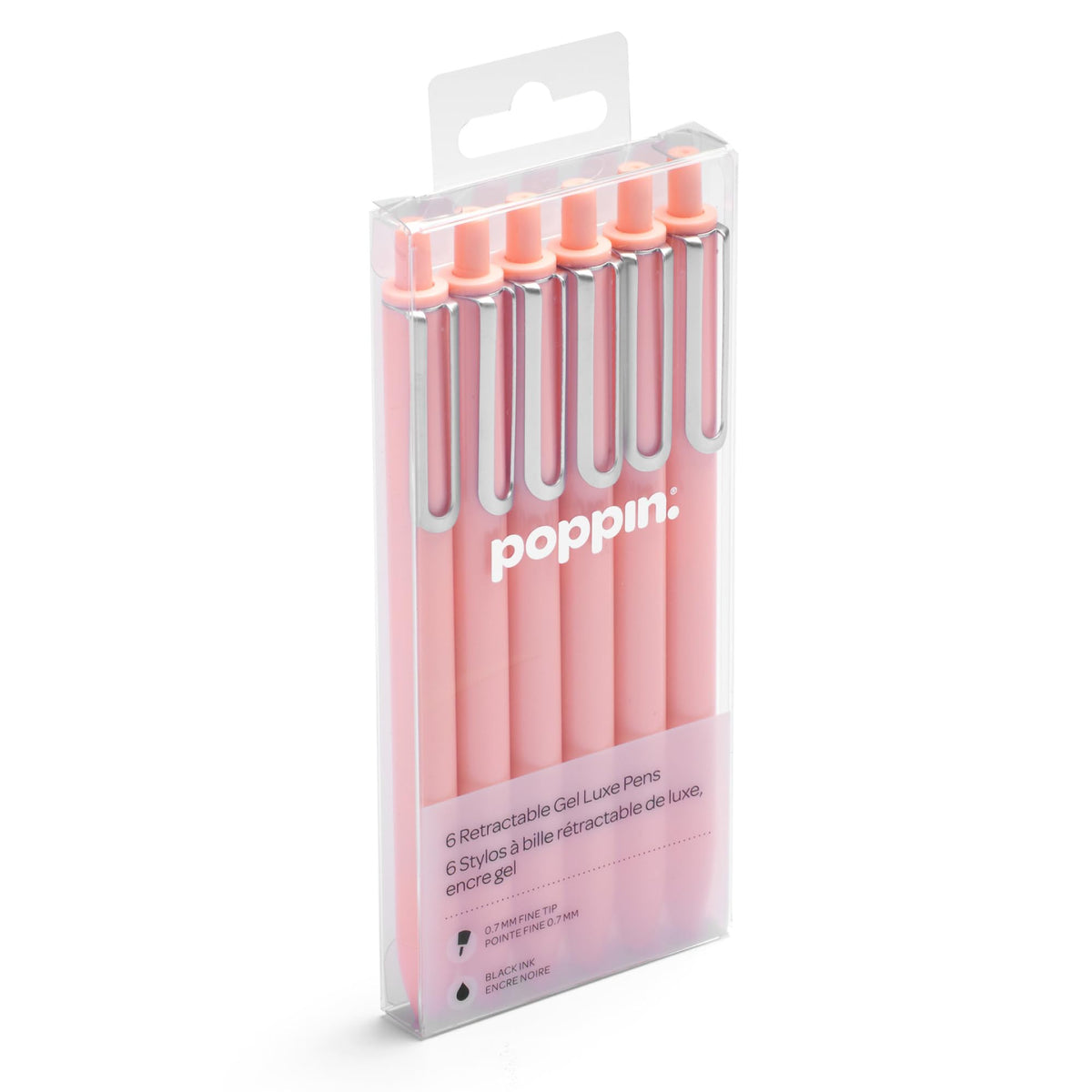 Poppin Luxe Retractable Gel Pen, Fine Point, Black Ink, 6/Pack (104448-US)