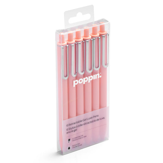 Poppin Luxe Retractable Gel Pen, Fine Point, Black Ink, 6/Pack (104448-US)