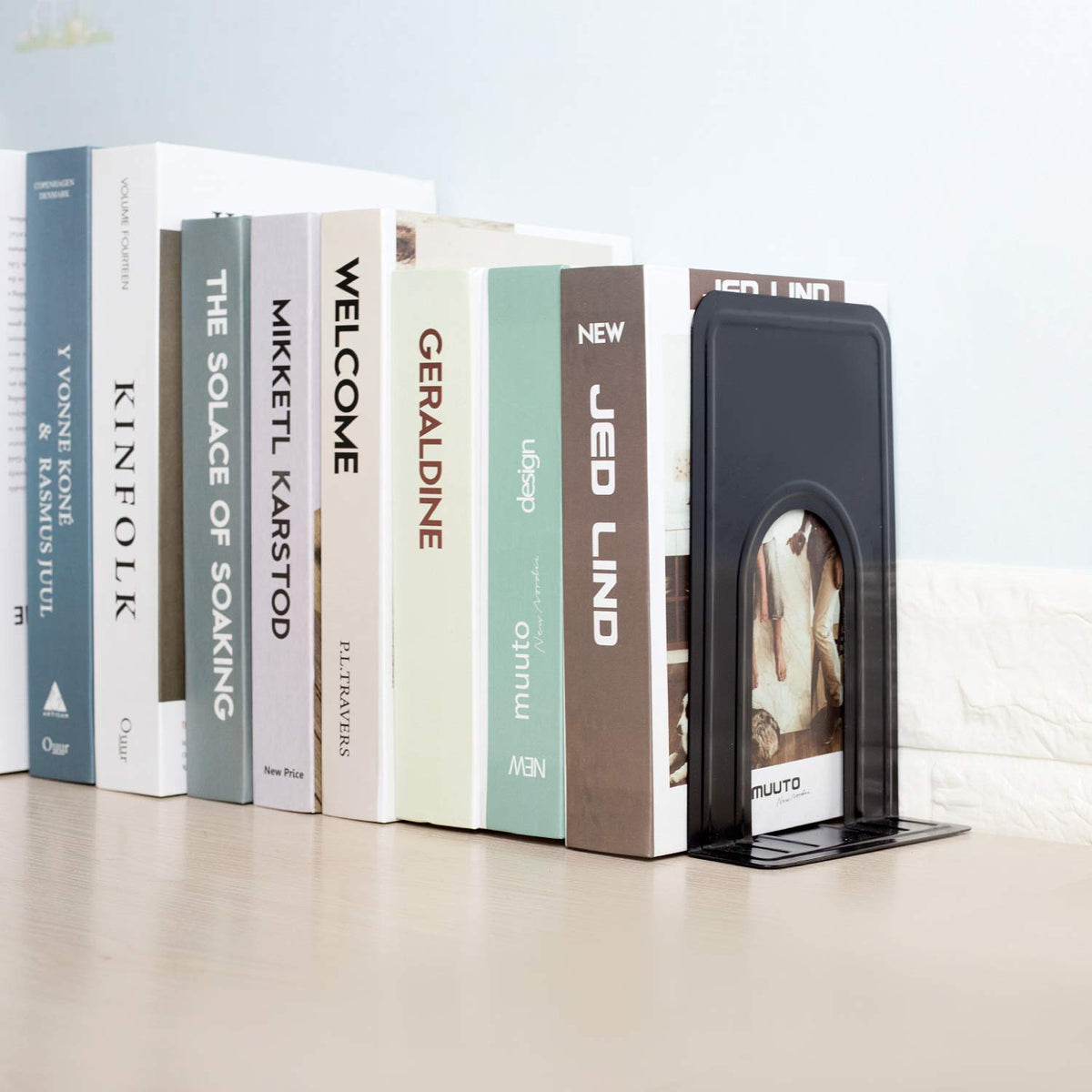 KINJOEK 4 Pairs/8 PCS Heavy Duty Bookends, 8.3x6.5x5.1 Inch Anti Slip Metal Book Ends for Books