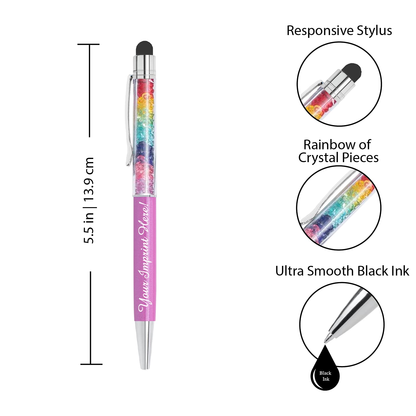 ExpressDesigns™ - Personalized Crystal Prism Pens with Stylus - Metal Gem Pen - Custom Metallic