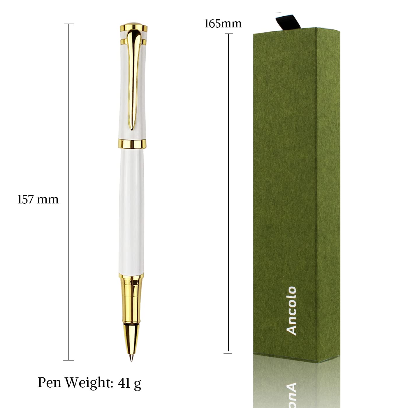 Ancolo Elegant Pen Set Black Rollerball Ink– Luxury Writing Pens For Men Or Women. Nice Pen Gift