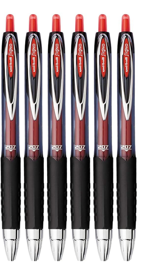 Advantage Gifts Signo 207 Roller Ball Retractable Gel Pens, Medium Point (0.7mm), Red Ink, 6 Count,